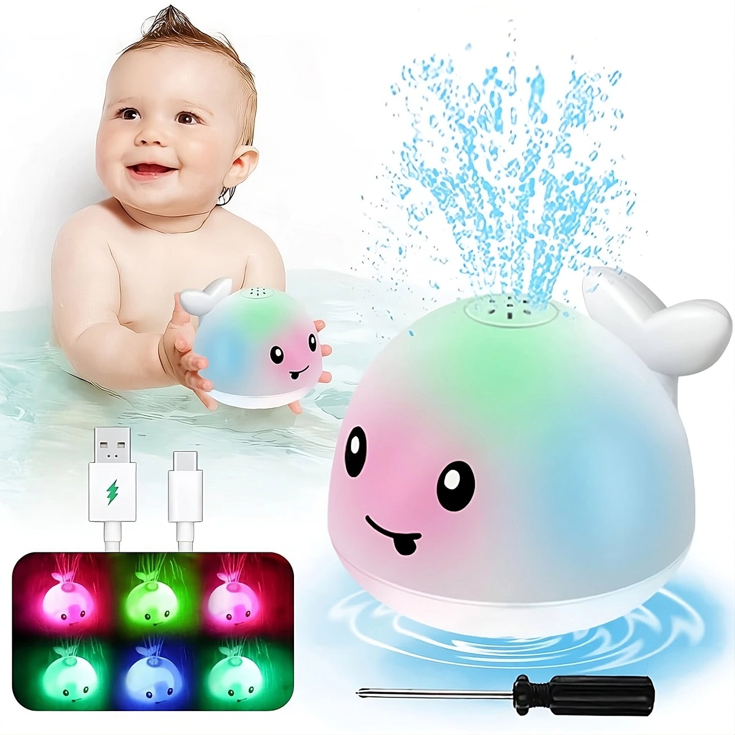 Rechargeable Whale Light-Up Bath Toy