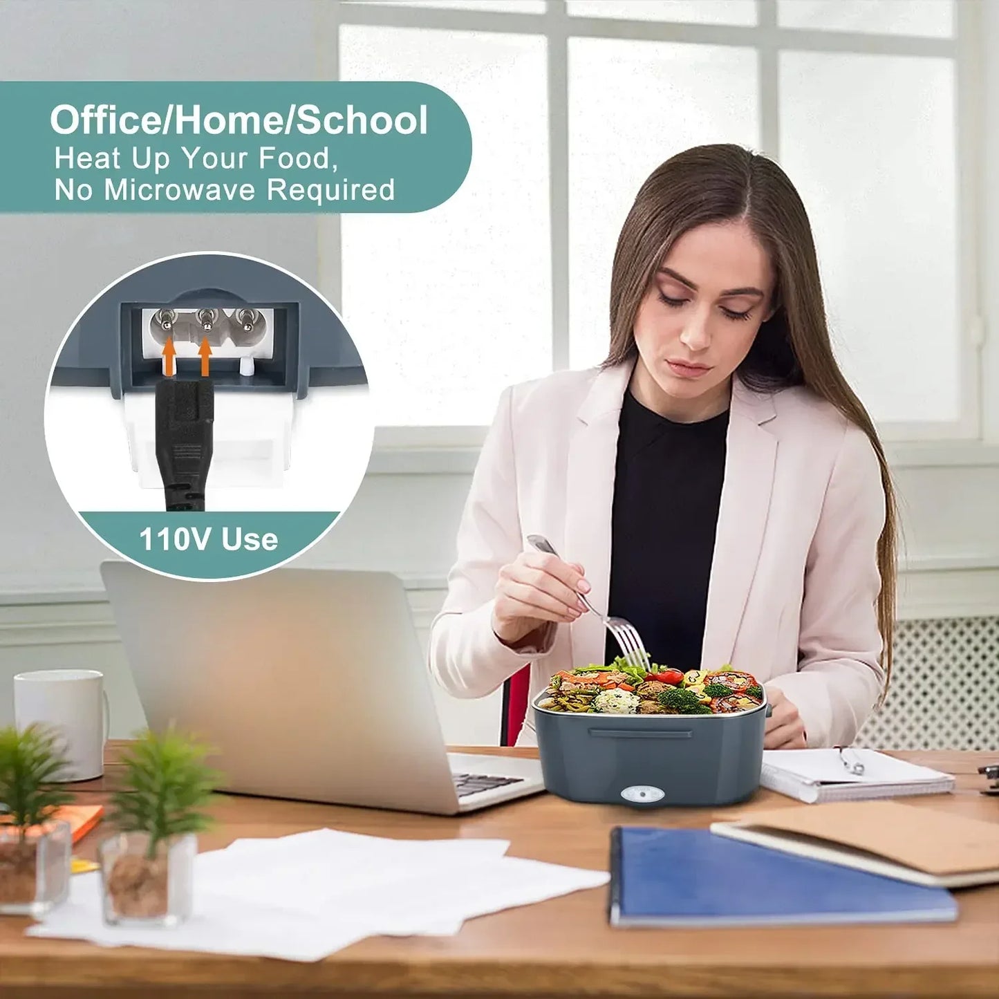 Hot Meals. Anytime. Anywhere. 2-In-1 Electric Heating Lunch Box
